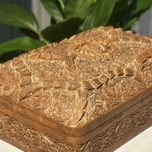 vintage indian wooden hand carved keepsake, jewellery, or trinket box.