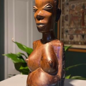 Vintage African woman hand carved wooden bust.