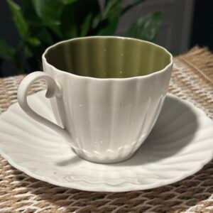 Vintage Susie Cooper white (olive green interior) fluted teacup & saucer.