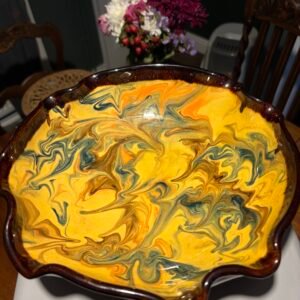 Vintage, French, Slipware, Handmade Studio Pottery Serving Bowl.