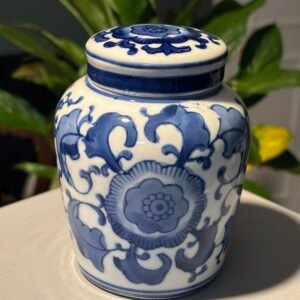 A fabulous Vintage Chinese porcelain lidded, blue and white ginger jar.