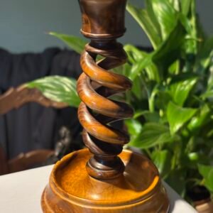 Lovely Vintage hand-carved, open twist wooden barley twist candlestick holder.