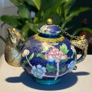 A beautiful Chinese Cloisonné Enamel Teapot, Mid-20th Century with a dragon’s head spout.