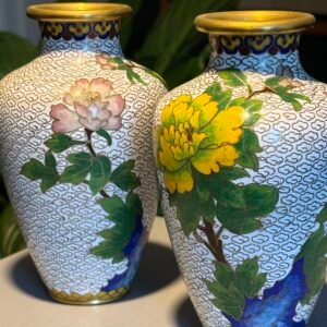 A beautiful matched pair of vintage Chinese baluster‑form cloisonné enamel vases.