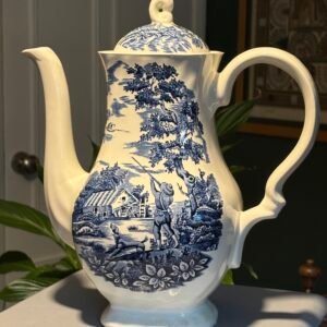 Vintage Myott "The Hunter" Blue & White Tea or Coffee Pot, Made in England.