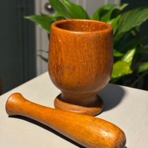 Vintage wooden pestle and mortar, apothecary.