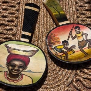 A lovely pair of Vintage African hand painted wooden spoons or wall hangings.
