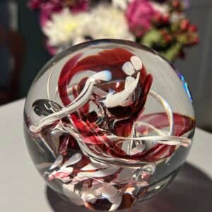 Vintage Studio Glass Paperweight, Hand Blown Lamp work Colourful Swirl.