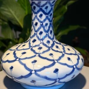 A beautiful Thai Handcrafted Blue and White Porcelain Vase, Late 20th Century.