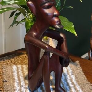 A lovely Vintage Hand-Carved, African Wooden Seated Sculpture, Mid-Century Décor.